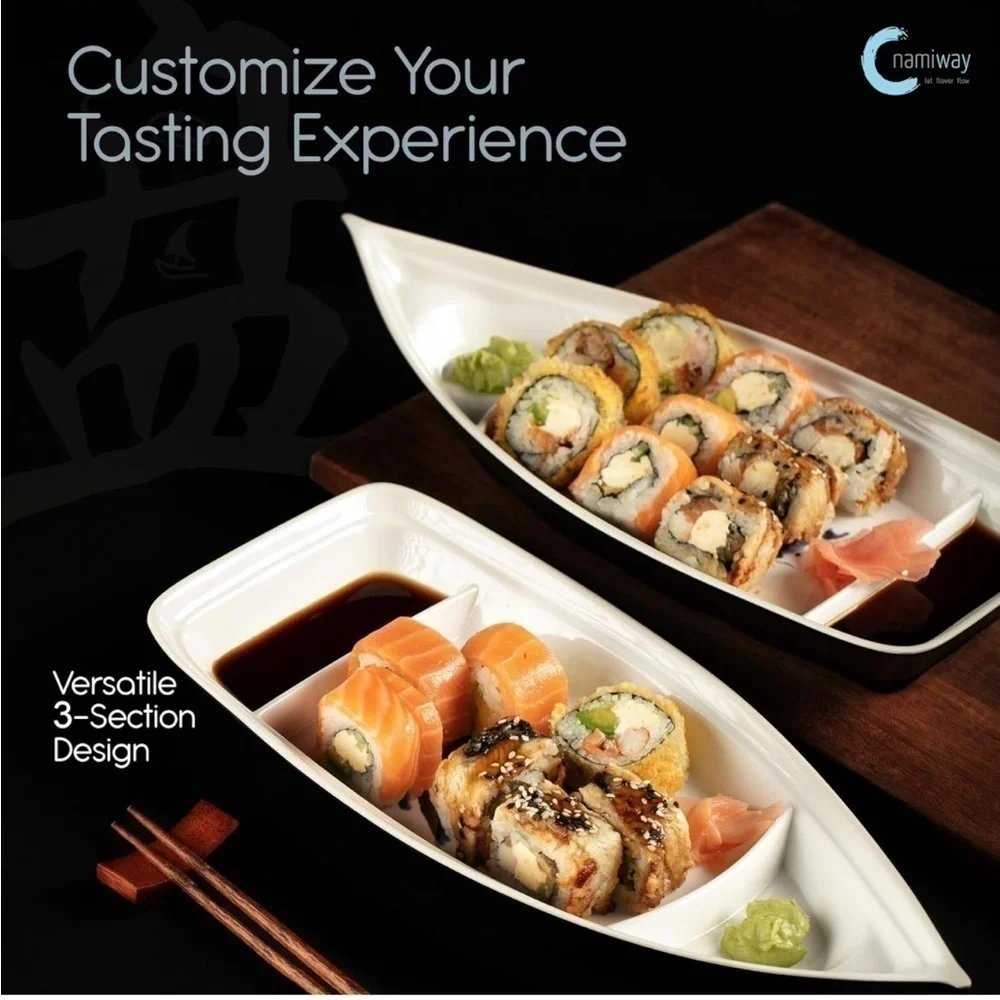 Brand New Sushi Boat Plates Set of 2 Elegant Serving Trays Top Dishwasher Safe